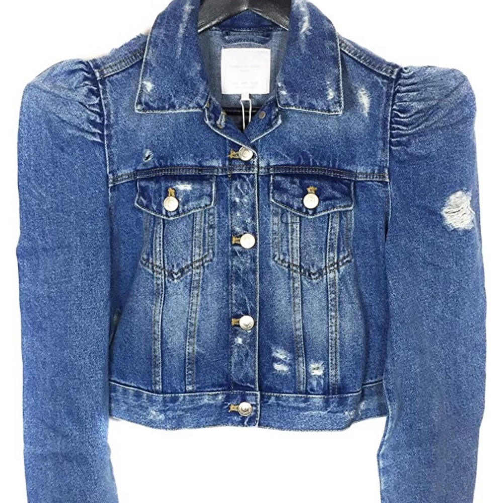 ZARA puff sleeve cropped denim jacket size small